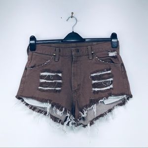 Wrangler Women’s 32 Cutoff Short Shorts Distressed Raw Hem Brown Custom VTG